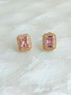 Alicia Bonnie • Aurora Gold Pink Crystal Stud Earrings